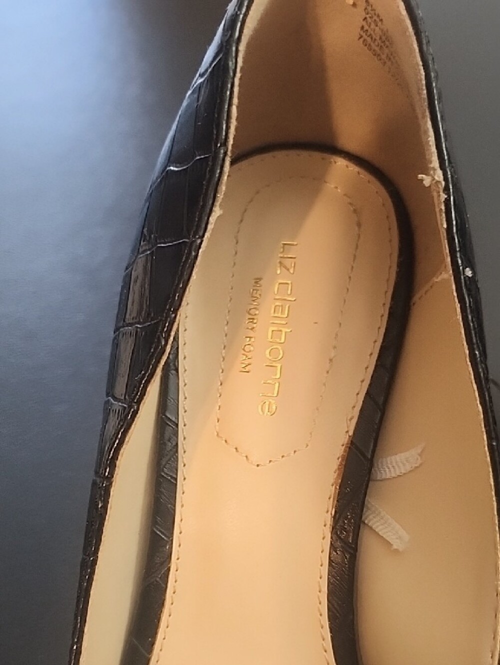 Liz Claiborne Black Croc-Embossed Pointed Toe Flats - Picture 5 of 8